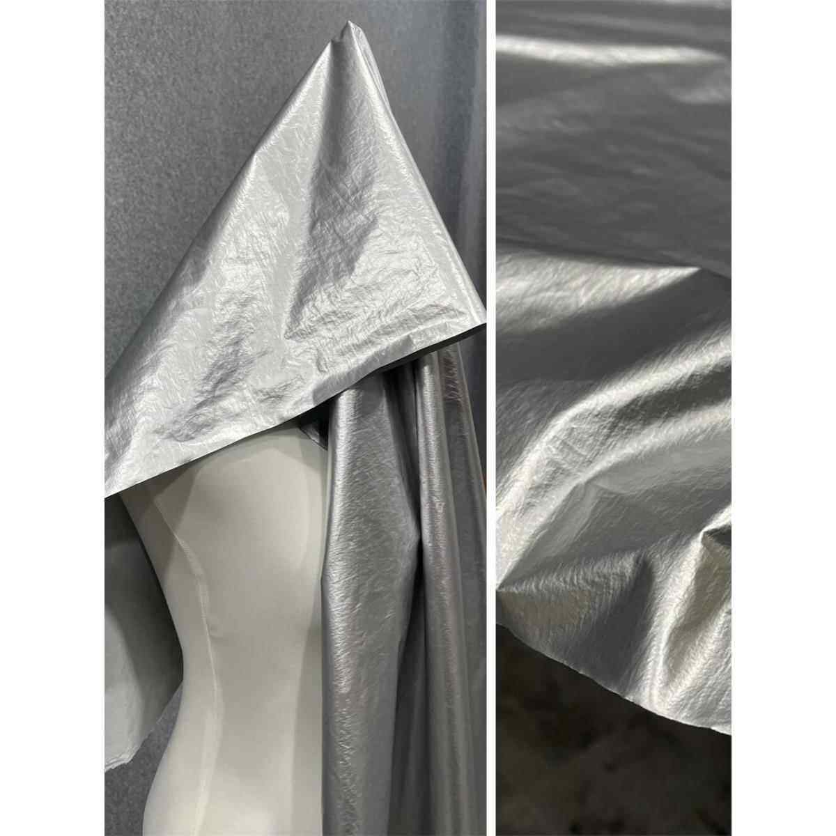 亮面银色金属涂银离型纸亮皮布料 轻薄耐磨防水防绒羽绒服PU面料