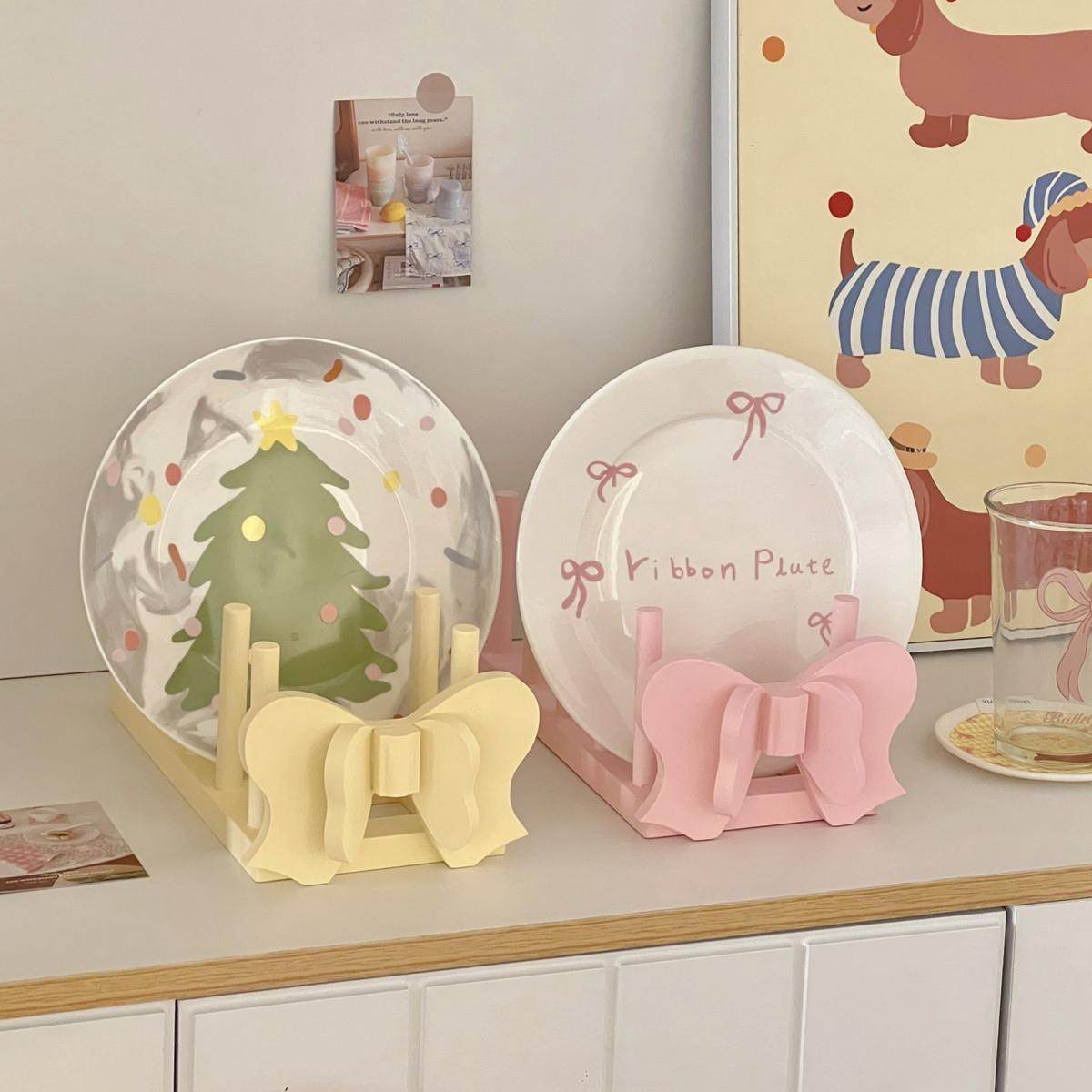 少女心蝴蝶结托架托盘ins风简约沥水架厨房架桌面收纳架木质书架,厨房/烹饪用具,碗架,淘宝优惠券,粉丝福利购,淘宝优惠卷