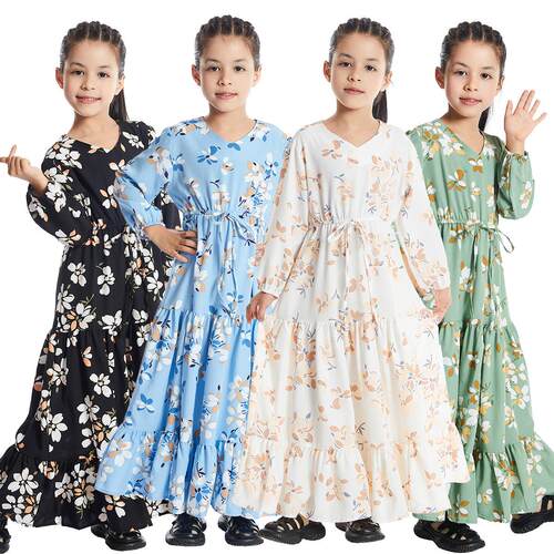 Girls' floral dress, girls' clothing, printed ethnic