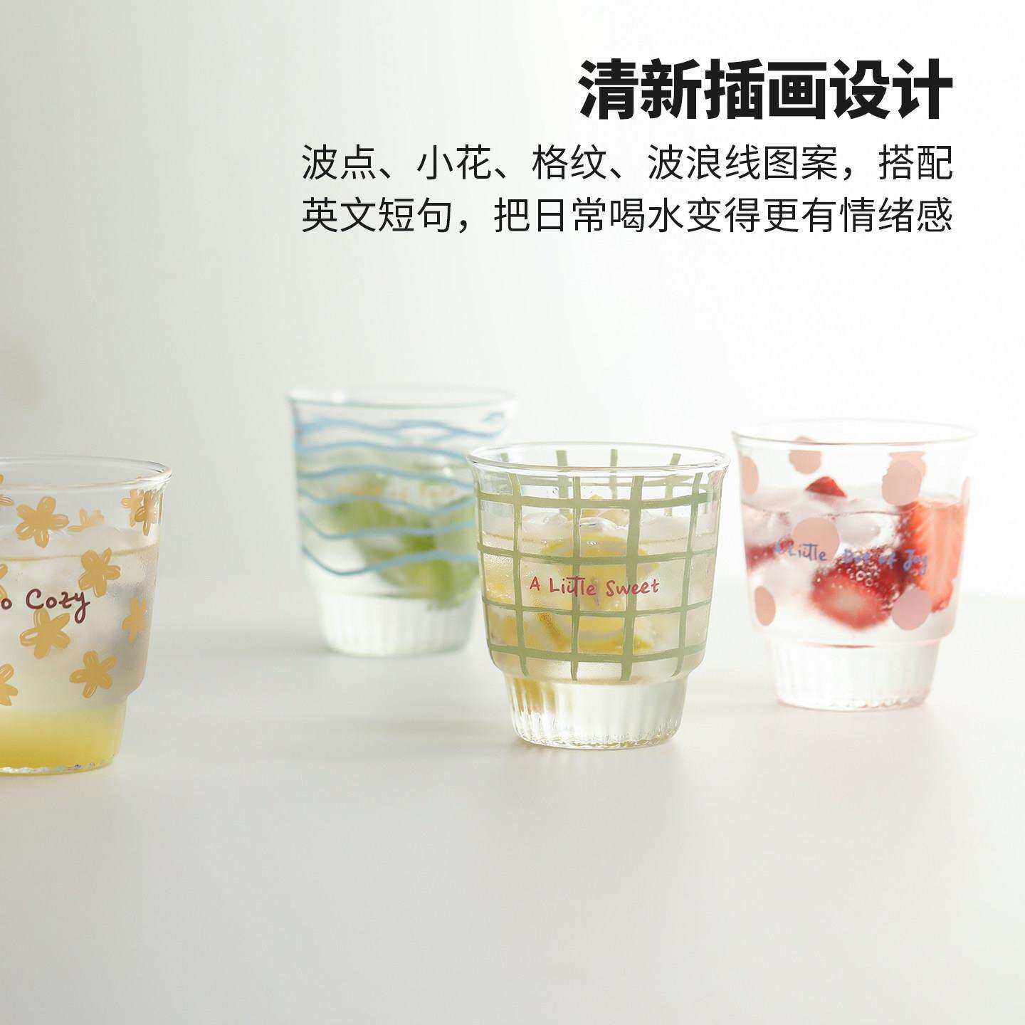 蓝莲花玻璃杯水杯套装酒杯高硼硅高颜值杯温耐茶高啡杯家小确幸条