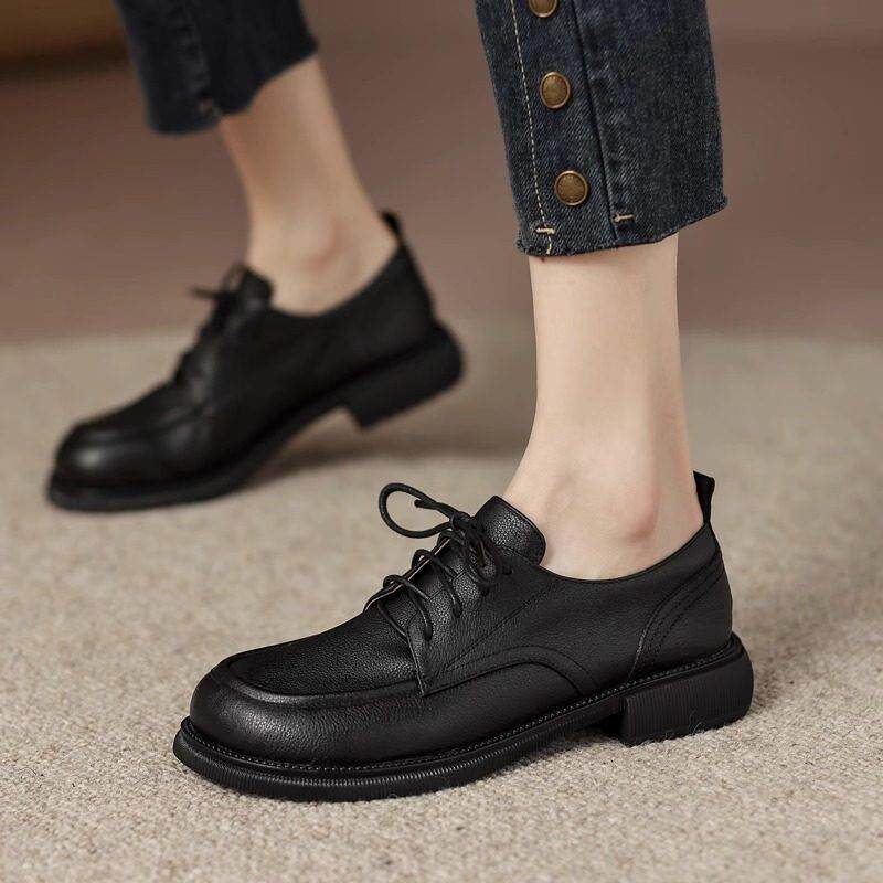 香港2025巨软真皮系带小皮鞋女乐福鞋平底英伦风软皮单鞋工作鞋