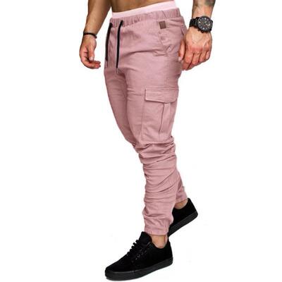 Men's Patch Pocket Belted Pants Casual Long Trousers for