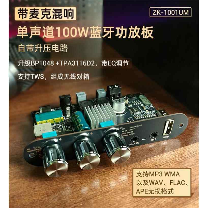 1001UM带卡拉OK麦克混响单声道100W蓝牙功放板TWS户外音箱TPA3116