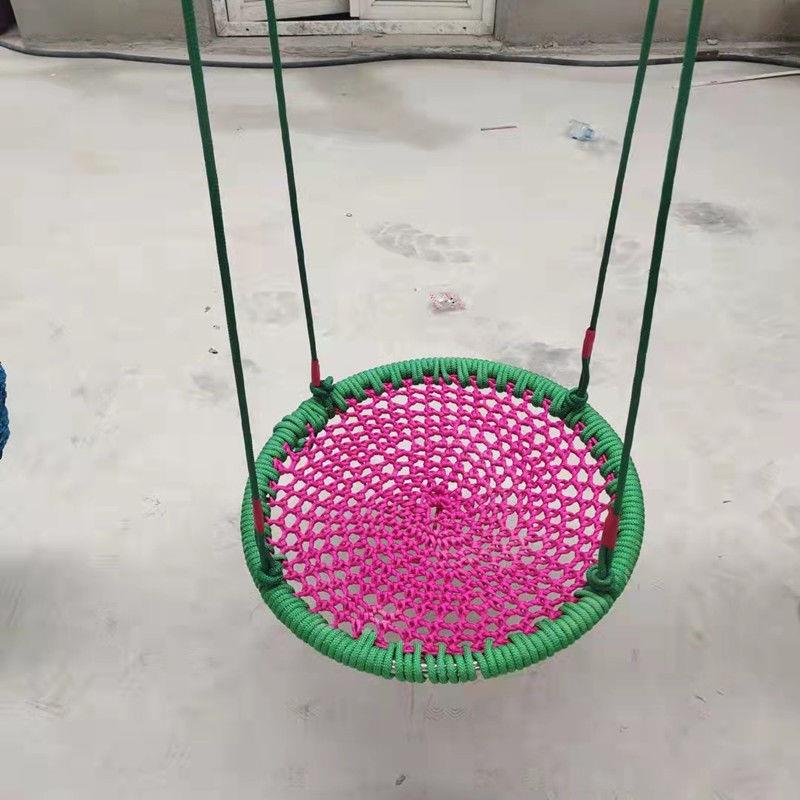 手工编织秋千彩色编织绳秋千儿童带挂钩可调节高度圆盘荡秋千户外