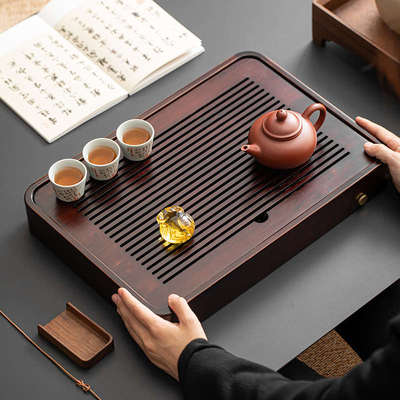 茶盘家用简易小茶海排储水式竹制茶座圆形茶托茶台干泡台茶具托盘