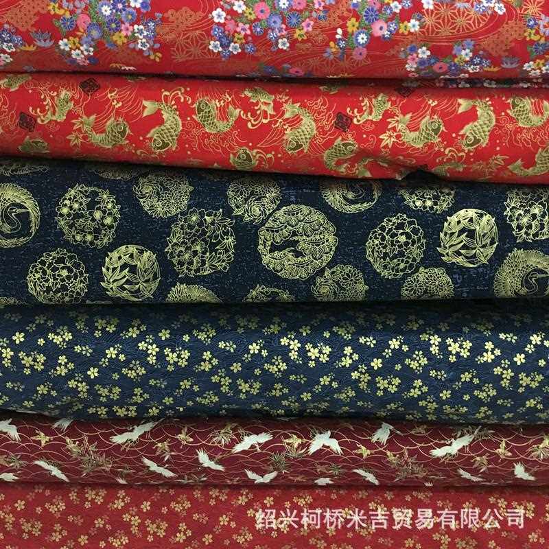 新款直销日式和风印花烫金云鹤小柴狗 汉服布料服装布料