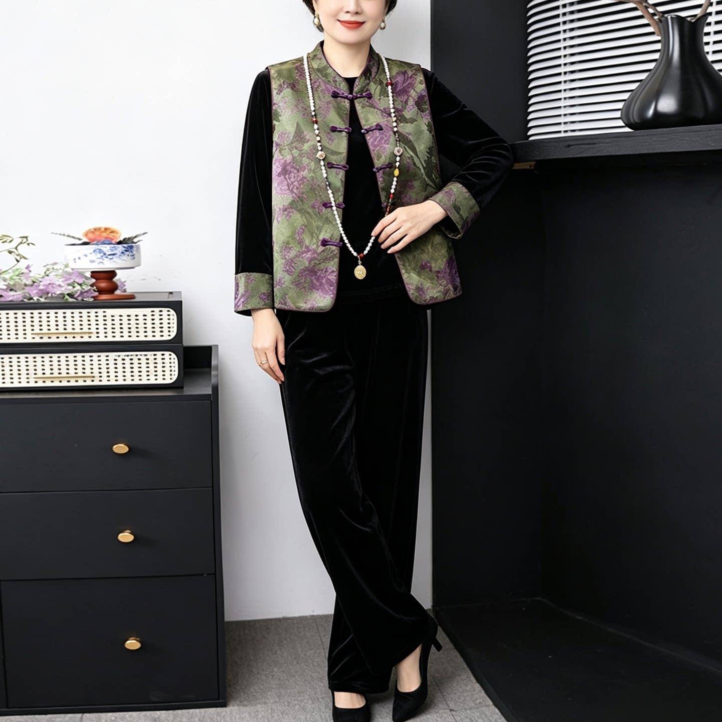 极速妈妈装秋季三件套衣服新中式马甲今年流行的中老年人女装春秋