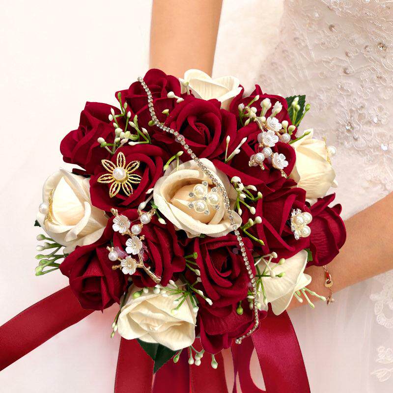 新娘仿真玫瑰婚庆手捧花束人造韩式拍摄婚礼结婚道具婚庆专用
