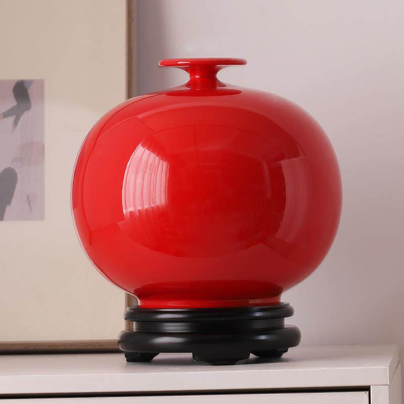 高档瓶厅中红红色大肚花德化陶瓷摆件家居客电视国柜博古架玄关装