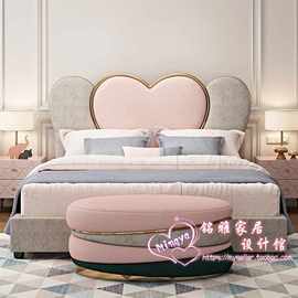 轻奢爱心布艺床简约心形，软包床女孩公主婚床，卧室双人床主卧粉色床