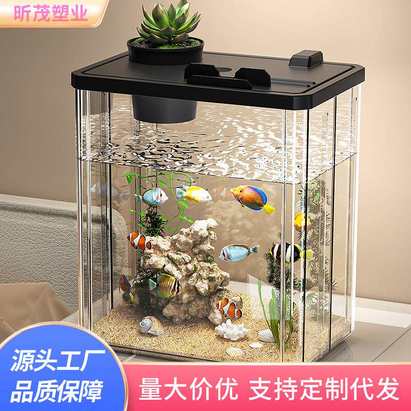 鱼缸家用办公室透明饲养箱造景带灯过滤制氧一体机小型桌面生态缸