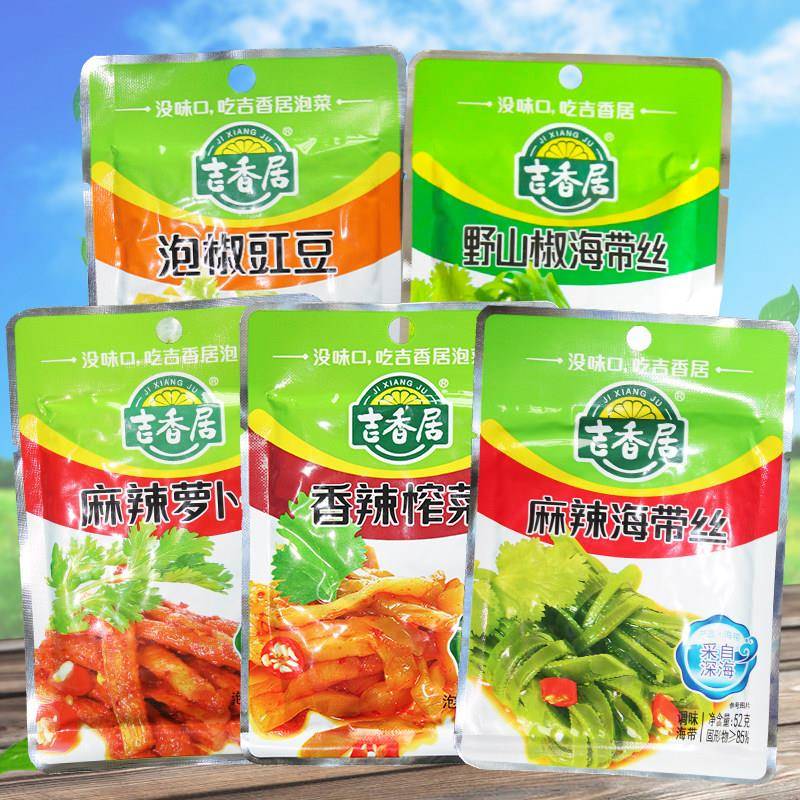 吉香居野山椒海带丝香辣榨菜泡椒缸豆萝卜干眉山泡菜下饭菜小菜