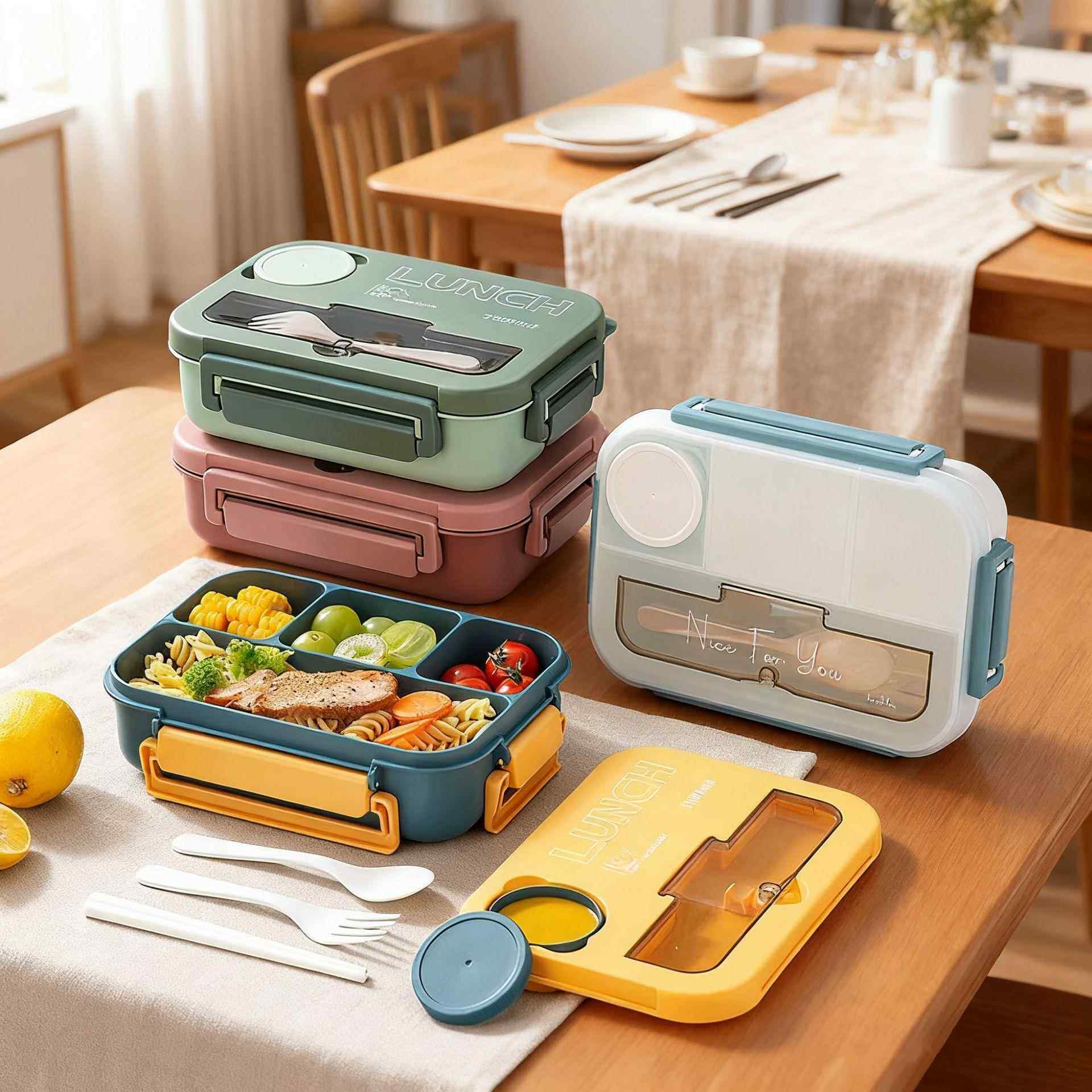 lunchbox加热饭盒微波炉专用分格不串味上班族便当盒带叉勺午餐盒