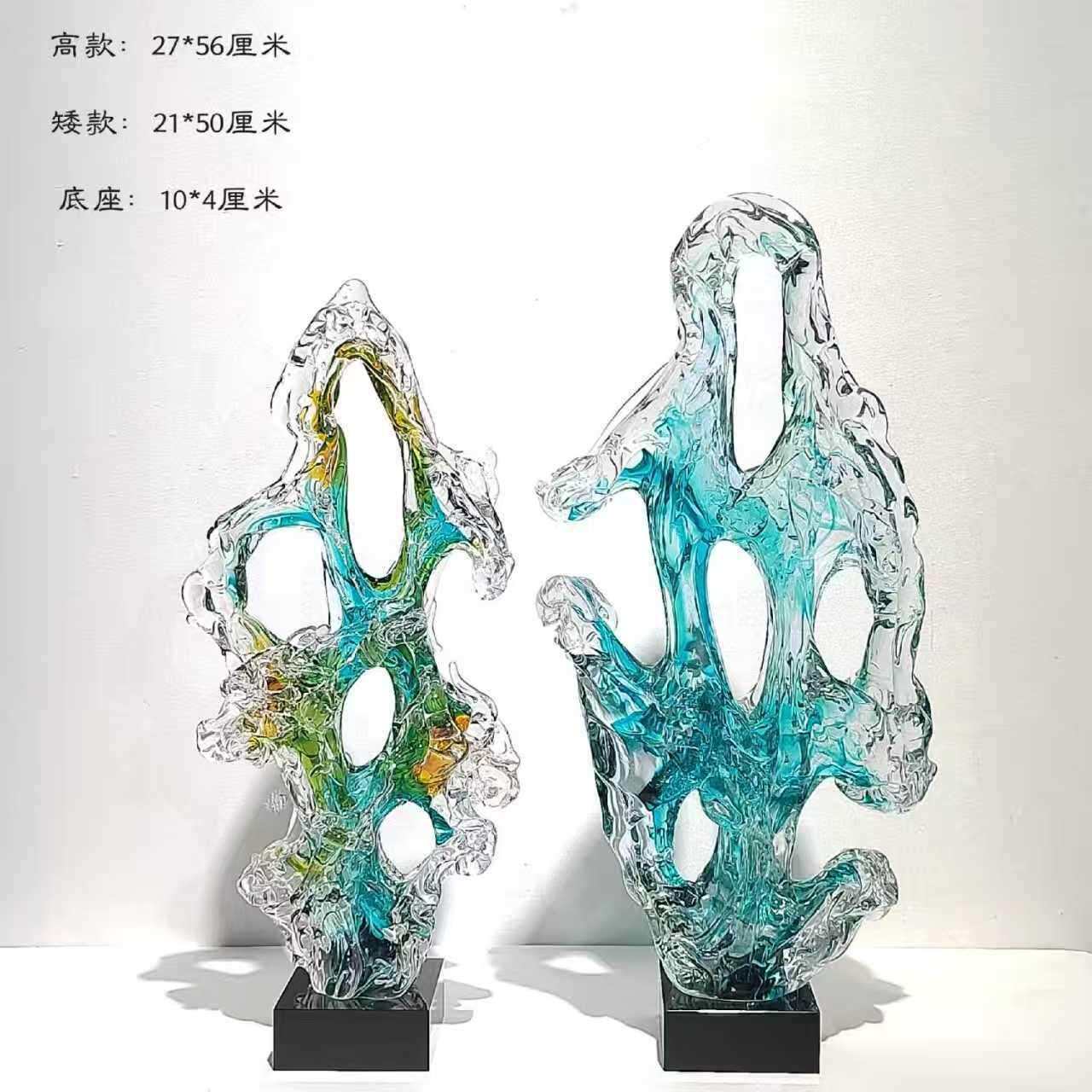 现代简约镂空设计琉璃装饰发财树摆件家居样板房客厅桌面软装饰品