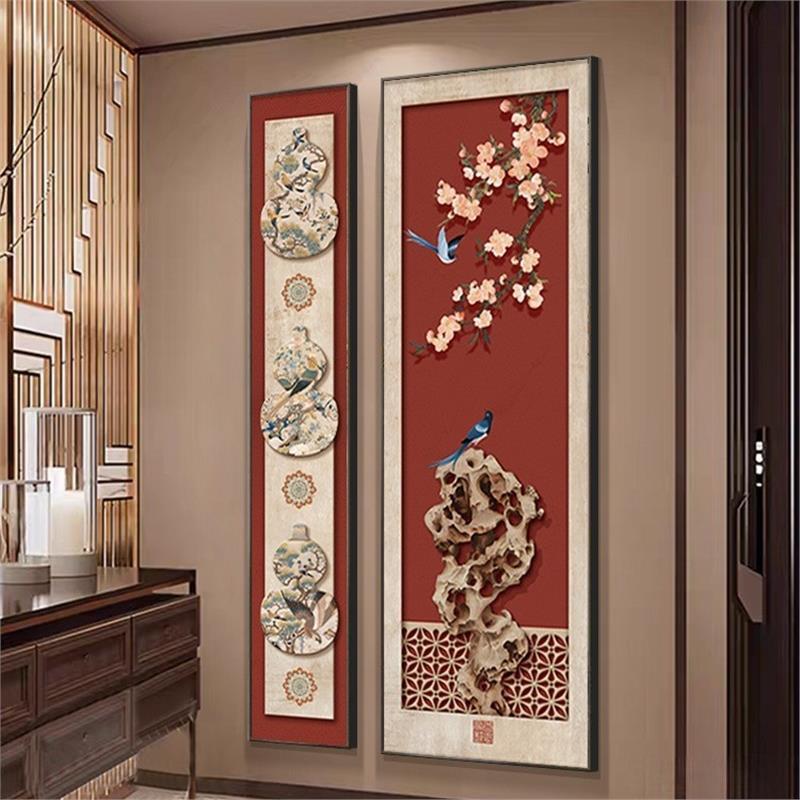 2024新款喜上眉梢入户门玄关装饰画两联组合新中式走廊挂画寓意好
