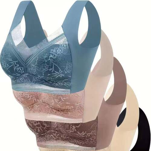 Womens Lace Daily 6Pcs Contrast Wireless Push Bras Soft