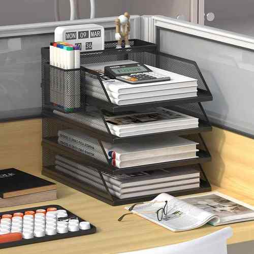 文件收纳架金属文件筐A3A4文件收纳盒多层档案架资料文件栏办公桌