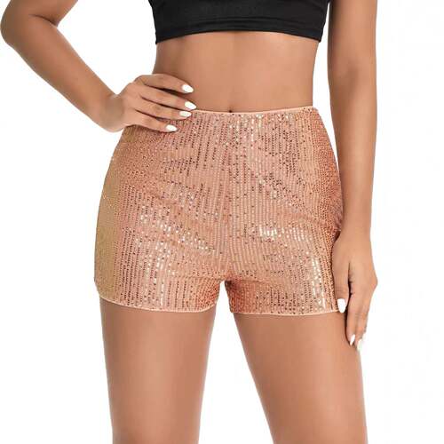 Women Leopard Print Sequin Mini Shorts High Waist Bodycon