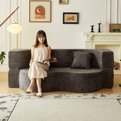 家复古双沙客发床布艺沙发厅小户型直排人两用折叠用卧室可躺RID