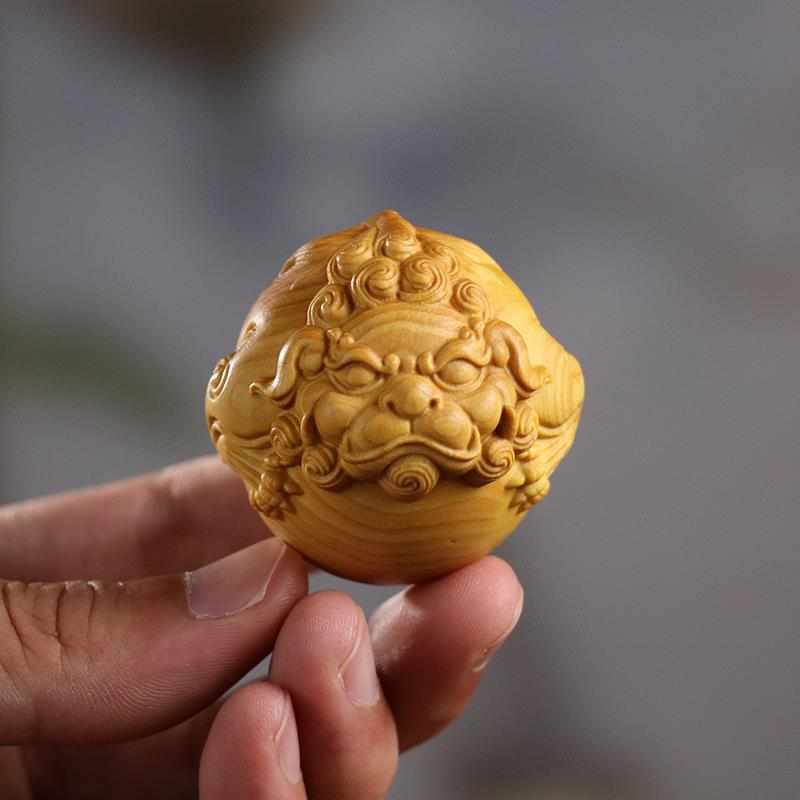 把玩皮财黄杨财木雕木质手把中式男士丘件挂件文玩貔貅新