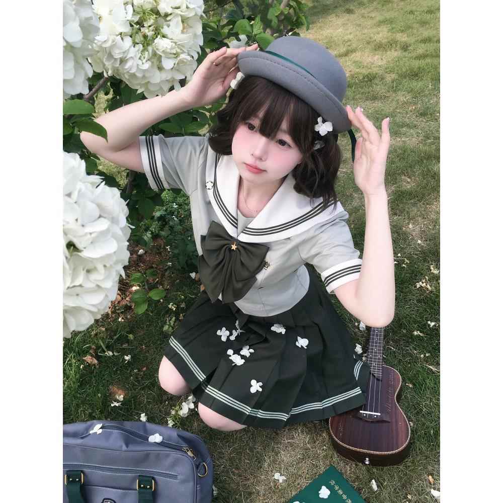 【月野HOUSE】*星岛高*抹茶茉莉 夏日清新JK收腰中间服夏服
