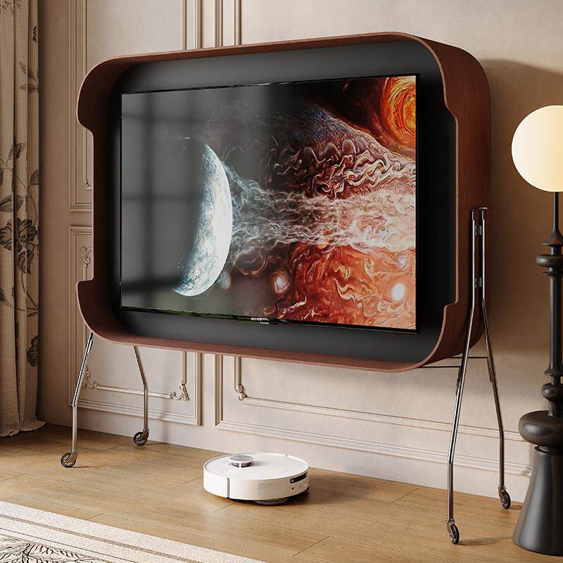 中古法式复古电视架可移动卧室电视挂架客厅家用落地电视柜全实木