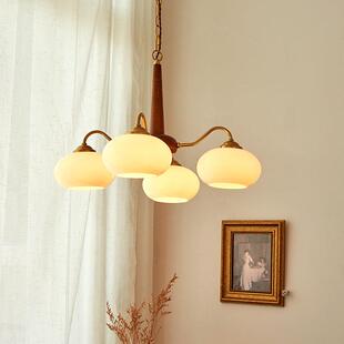 美式 客厅吊灯北欧复古简约实木创意柿子灯具卧室主灯餐厅魔豆灯