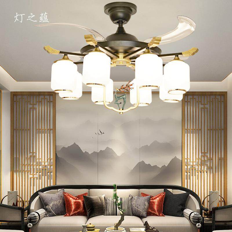 新中式风扇灯客厅吊扇灯中国风卧室书房家用遥控隐形餐厅风扇吊灯