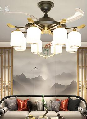 新中式风扇灯客厅吊扇灯中国风卧室书房家用遥控隐形餐厅风扇吊灯