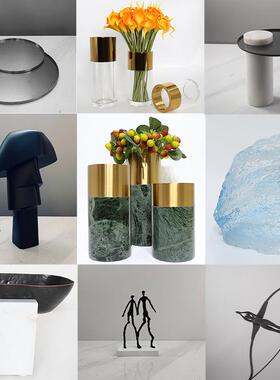 雕塑装饰茶色玻璃花瓶摆件高级感客厅茶几装饰餐厅桌面插花器摆设