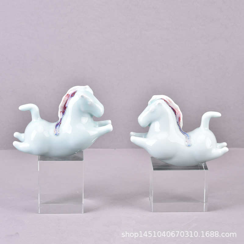 厂家直销现代时尚简约陶瓷马水晶摆件客厅创意家居工艺品电视柜酒