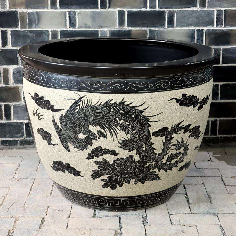 景德镇假山造景土培绿植陶瓷缸陶瓷荷花缸室内装饰庭院摆件