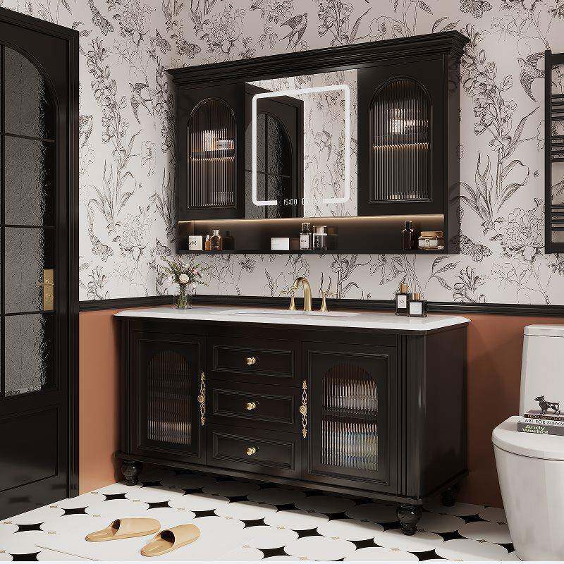 橡木实木浴室柜卫生间洗漱台落地式轻奢洗手脸盆柜镜柜智能镜柜
