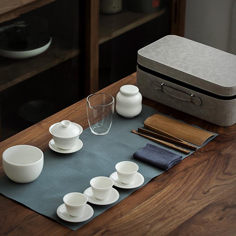 旅行茶具套装便携包白瓷户外车载旅游方便携带泡茶喝茶茶艺小茶具