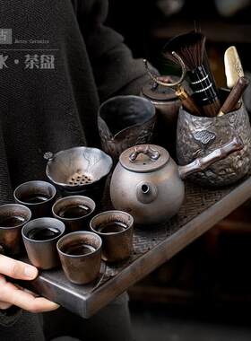 覆古功夫茶具陶瓷镀金家用茶具小套石器茶壶茶杯茶盘全套