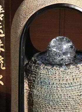 新中式流水地生财泉水晶球摆流水件循环水CSY喷客厅电视柜旁边落