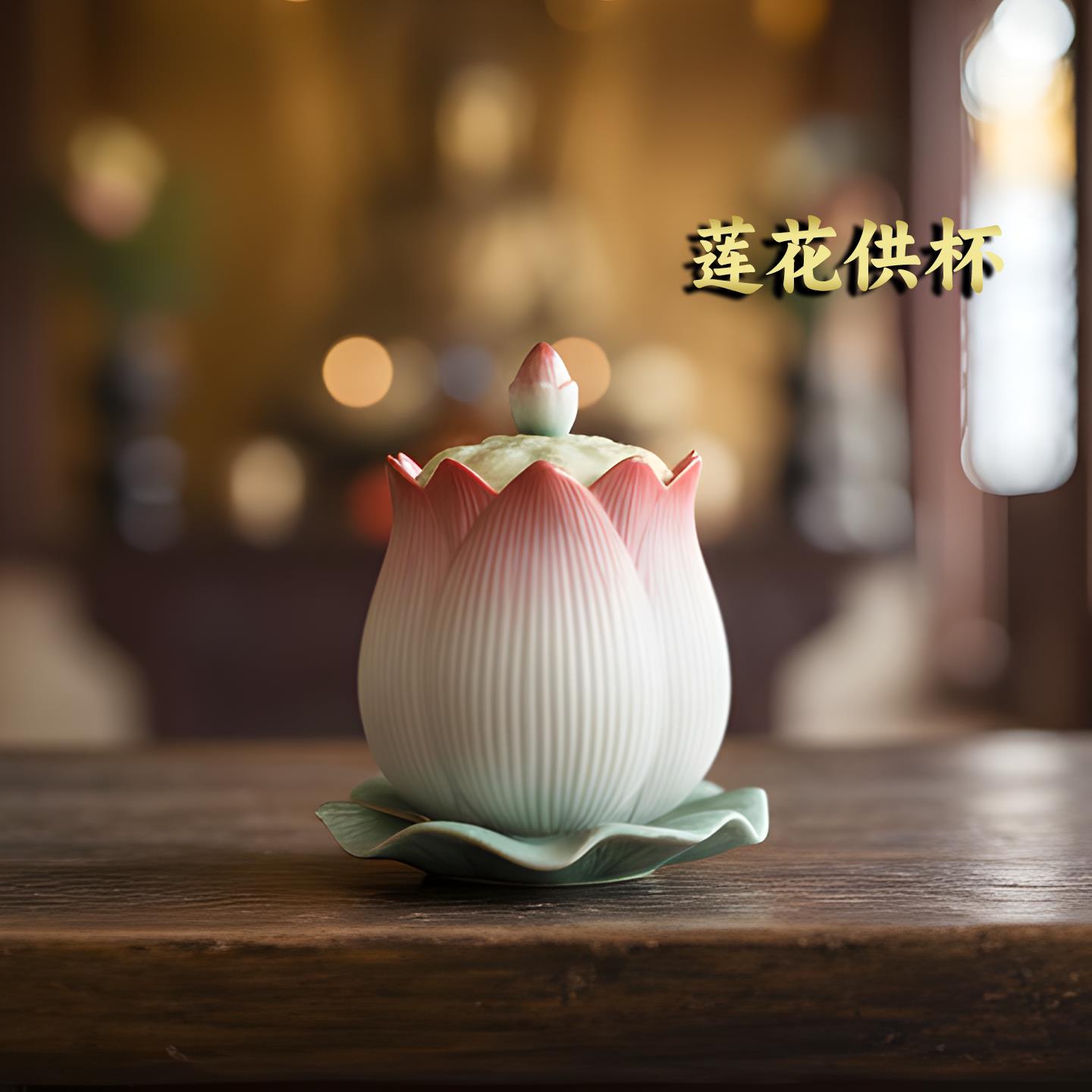 莲花供杯陶瓷供佛水杯浮雕贡杯净水杯佛前供观音供水杯家用圣水杯