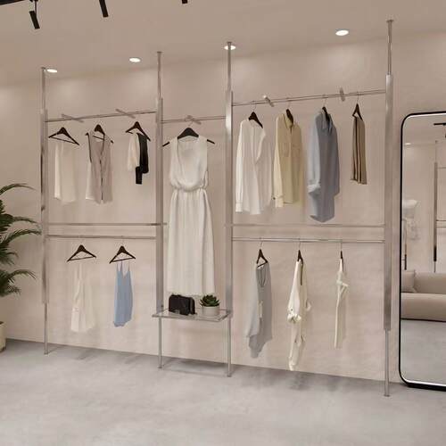 服装店展示架上墙不锈钢顶天立地挂衣架童装女装店落地衣服陈列架