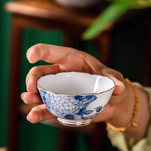 锦绣蝶舞主人茶盏八旬国宝级大师袁述凡手绘陶瓷茶杯家用茶器送礼