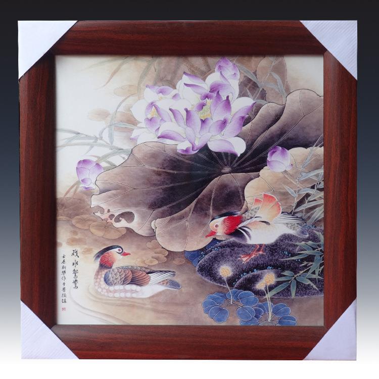 景德镇陶瓷工艺品 粉彩山水画陶瓷瓷版画 工艺画创意时尚挂饰