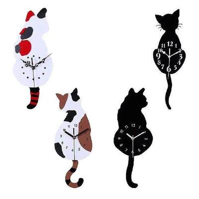 Cute 3D Tail-wagging Cat Wall Clock Pendulum for Living