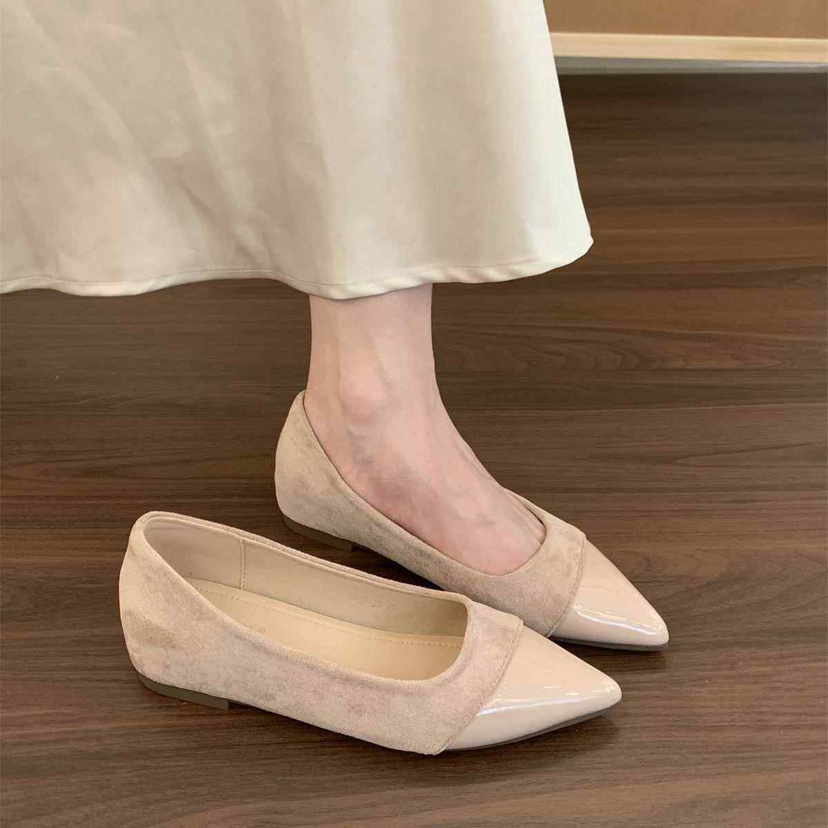 法式绒面温柔仙女风平底豆豆鞋春秋新款增高显瘦气质浅口尖头单鞋,女鞋,浅口单鞋,淘宝优惠券,粉丝福利购,淘宝优惠卷