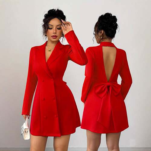 Women's Fall/Winter Formal Wear Suit Collar V-Neck Backless