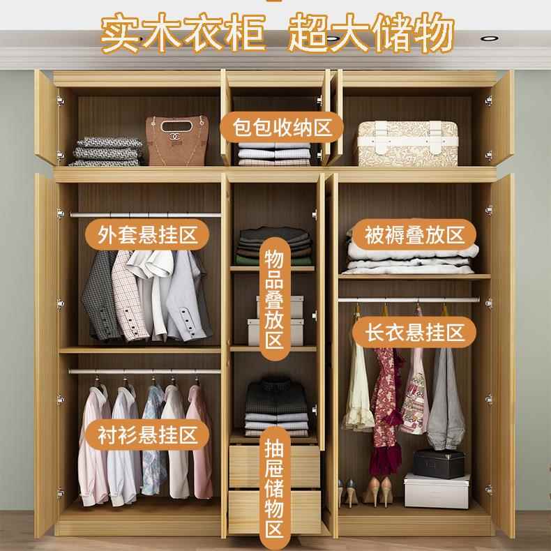 7K纯实衣柜家用卧室2345木门原木QUK橱组合大衣简约现代儿童松木