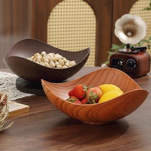 水果盘中古风创意仿木纹几何造型水果盘家用客厅零食干果摆放盘中