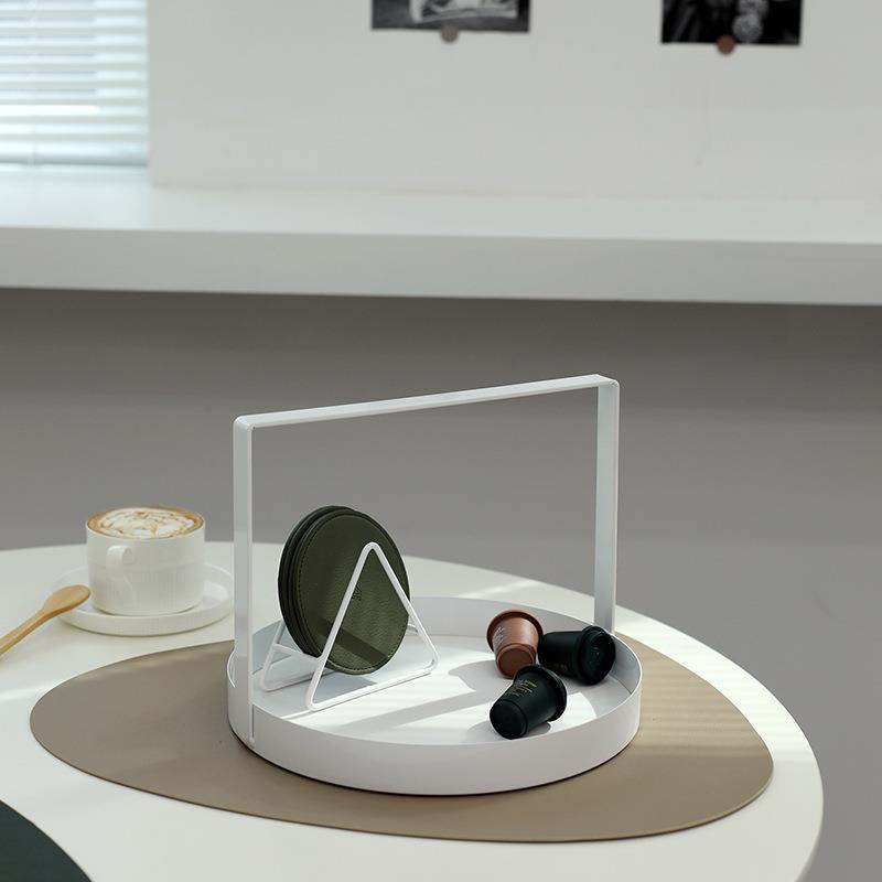 绿植架洗手间台面物架ins风妆品白色1811收化纳置白色铁艺收纳托