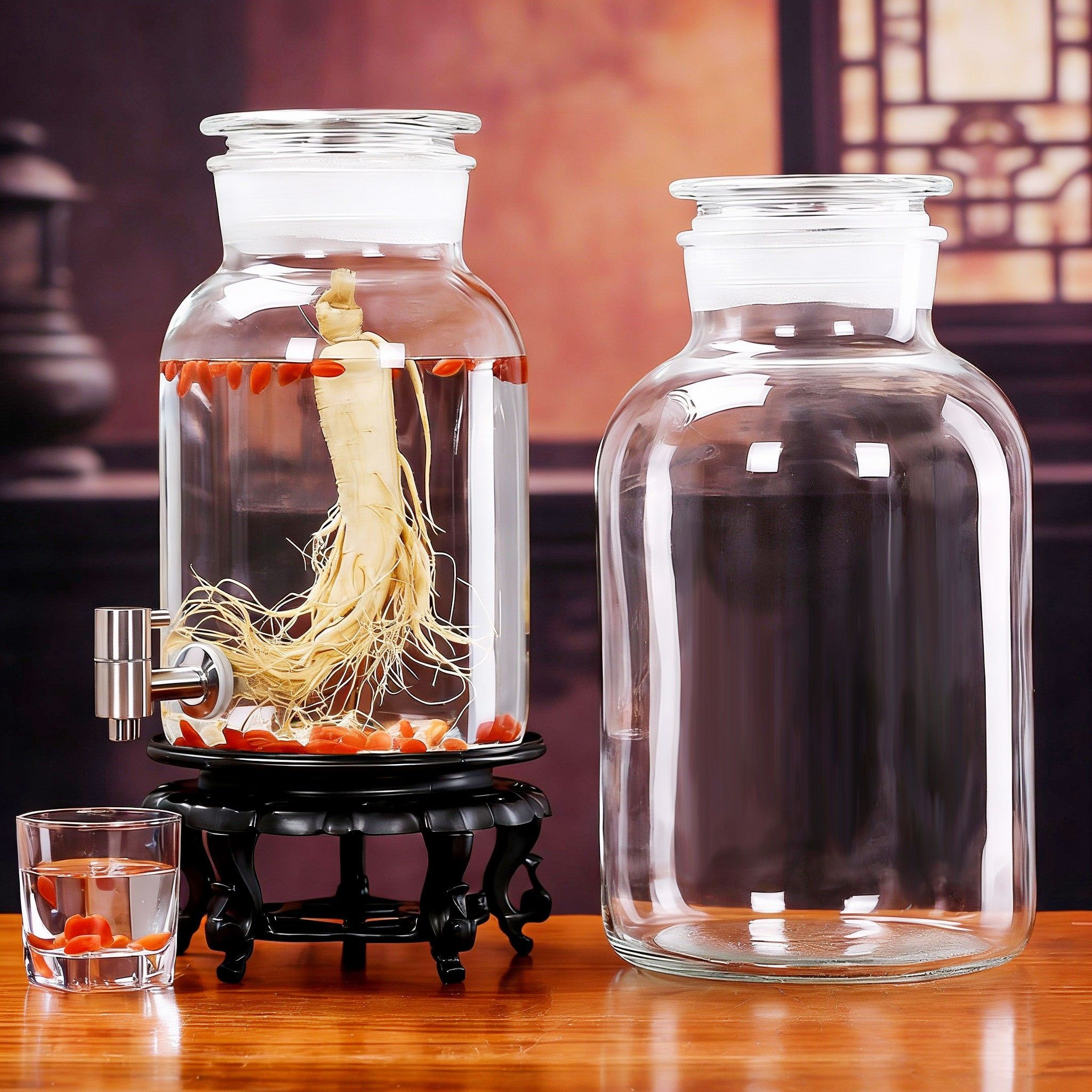 大口磨砂加厚密封泡酒玻璃瓶标本人参专用泡酒罐10斤30斤密封罐子