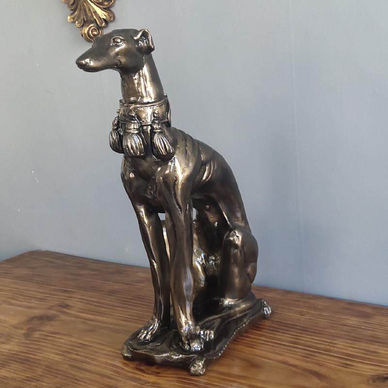 欧式树脂工艺品古铜色灵缇狗仔复古装饰狗猎犬镇宅护宅摆件礼物品