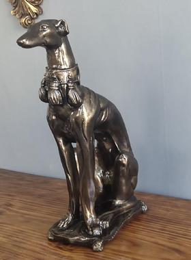 欧式树脂工艺品古铜色灵缇狗仔复古装饰狗猎犬镇宅护宅摆件礼物品