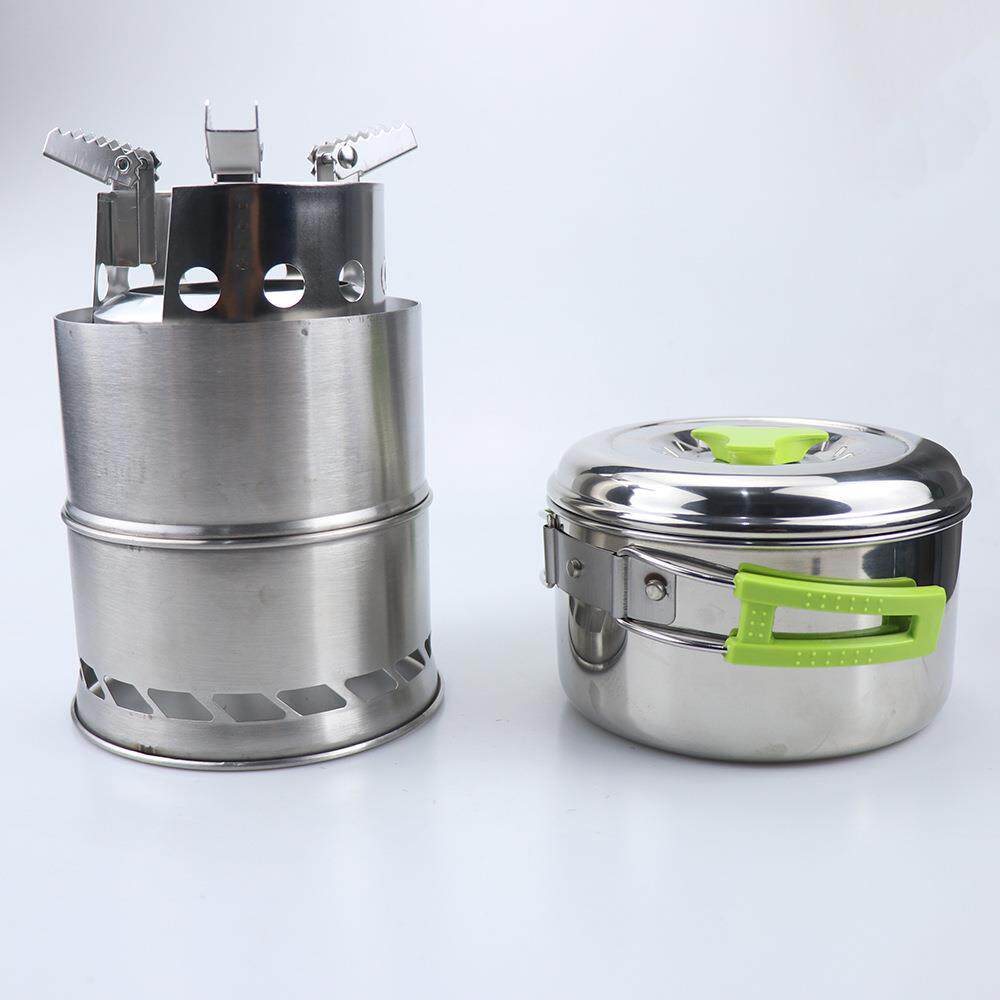不锈钢折叠炉具 户外柴火炉锅具套装 便携酒精炉 野餐防风烧烤炉